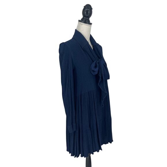 Sezane Selena Tie Neck Long Sleeve Navy Blue Tiered Dress - Picture 11 of 15